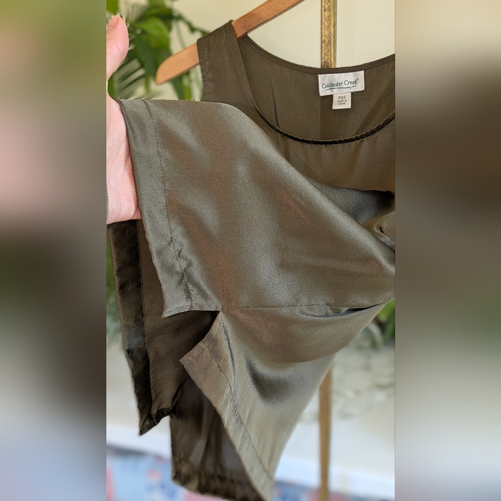 100% Silk Olive Sleeveless Tank Coldwater Creek Petite - Picture 5 of 12